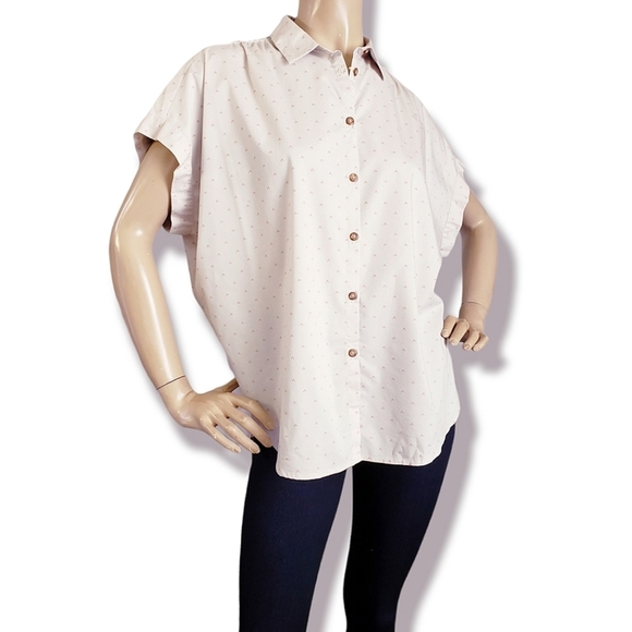 Soho Threads Cream & Red Geometric Oversized Boxy Dolman Sleeve Button Up Blouse - Picture 8 of 8